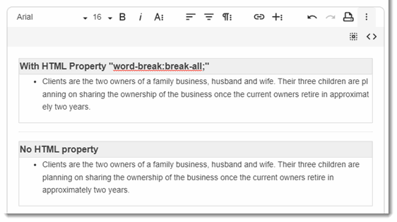 Table line break word wrap