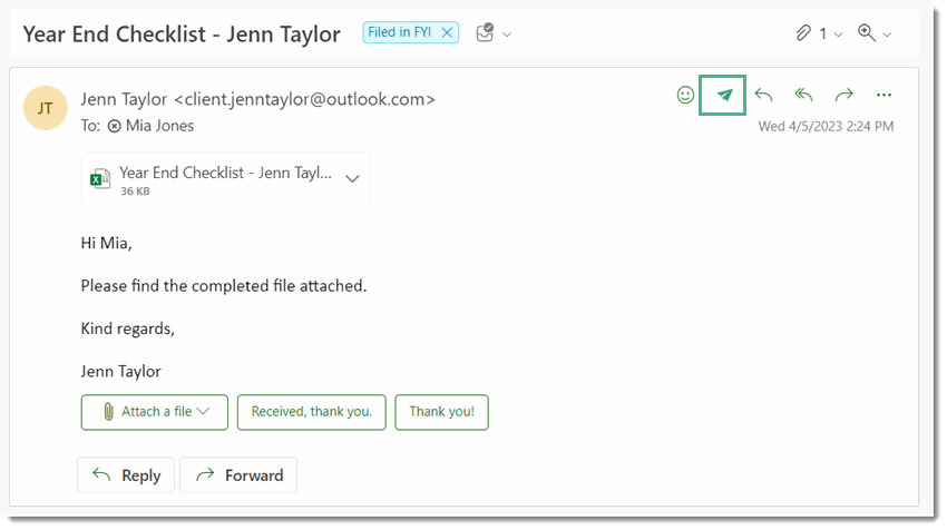 FYI icon in Outlook example
