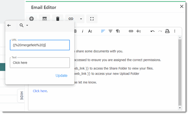 Email Template Merge Field URL example