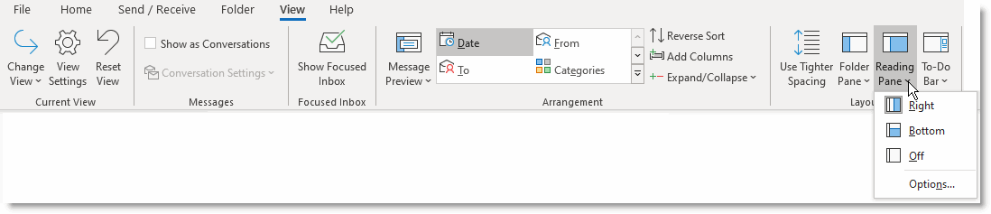 Outlook Reading Pane example