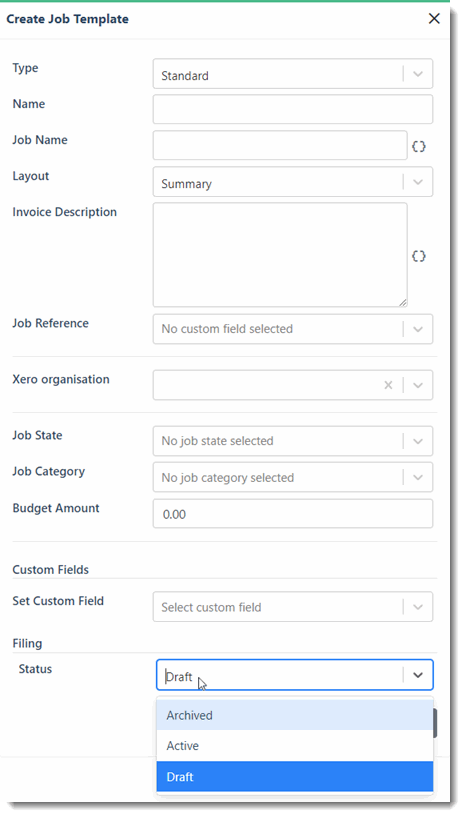 Create Draft Job Templates – FYI