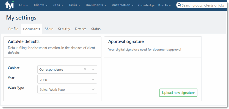 My Settings - Documents tab